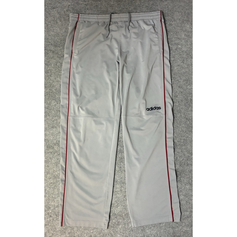 Vintage Y2K adidas Baggy Track Pants Mens Medium Grey Red Piping Sweatpants 2002